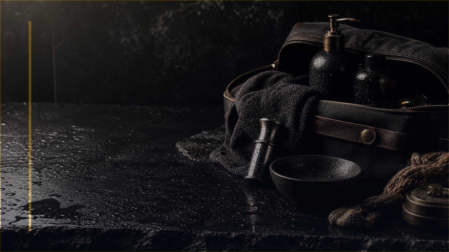 Photoreal Coldstone maker-bench lesson image for Ratios Are Not Recipes, showing scale, oils, lye, and notebook on black stone bench.