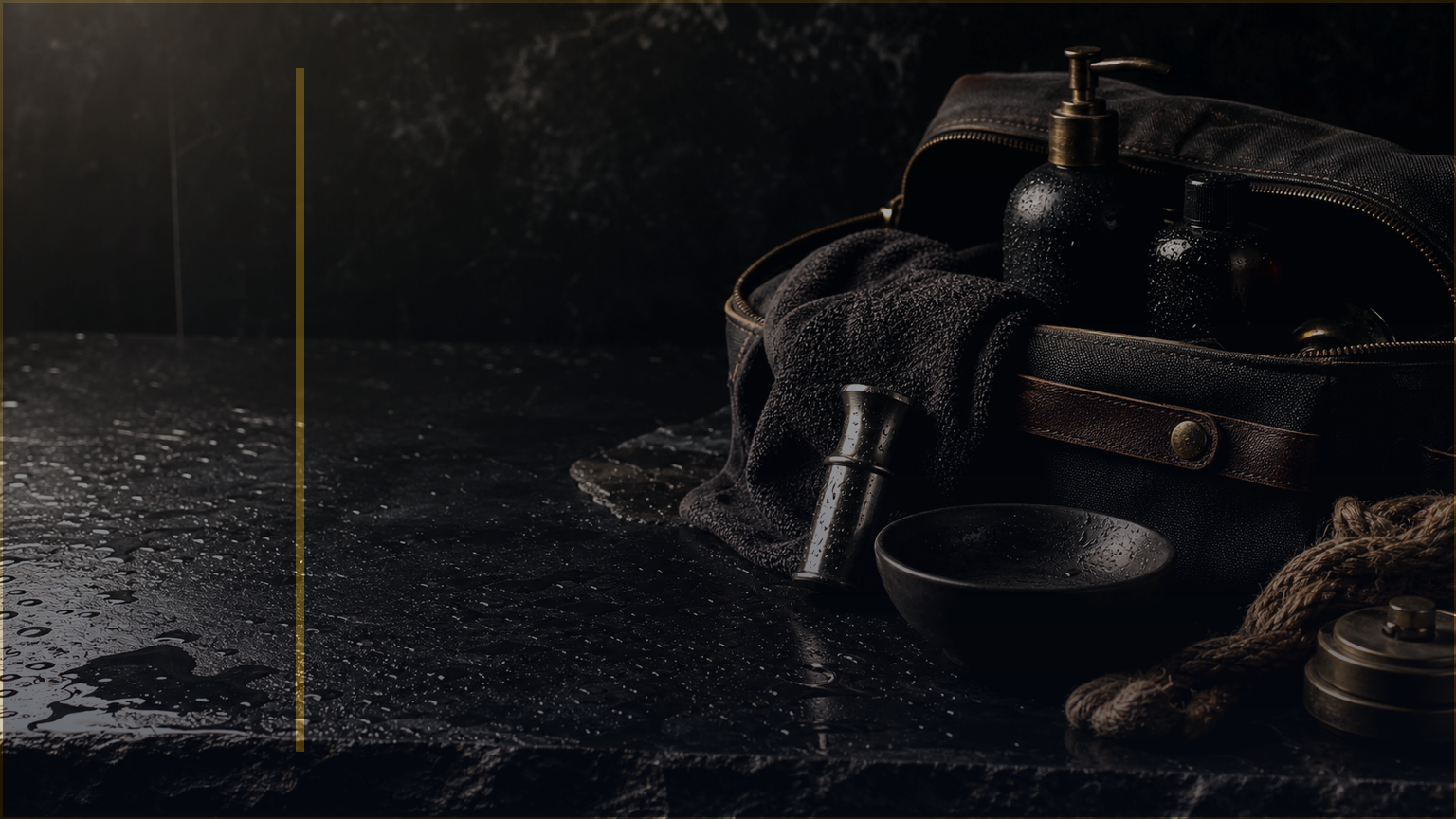 Photoreal Coldstone maker-bench lesson image for Ingredients That Build a Bar, showing oils, butters, amber bottles, and additive bowls on dark stone.