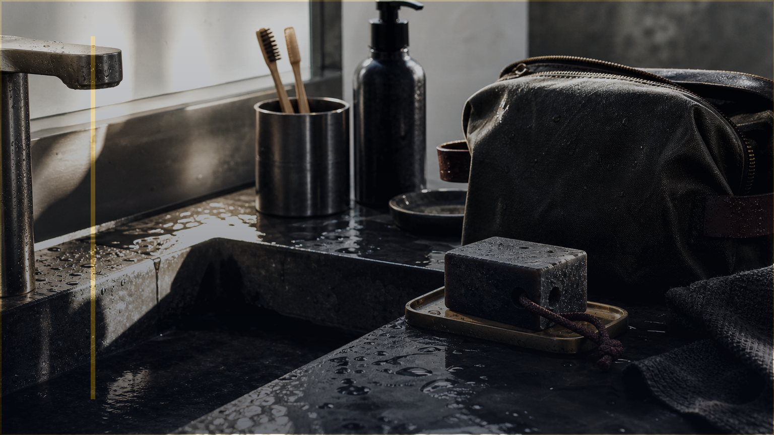 Photoreal Coldstone maker-bench lesson image for Tools for a Dedicated Soap Bench, showing scale, thermometer, stainless bowl, silicone molds, and notebook.